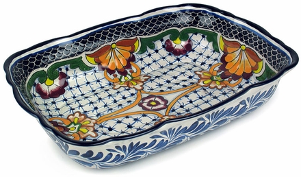Scalloped Rectangular Talavera Baking Dish - Rosario Pattern