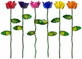 Set of 2 Painted Metal Roses - 16.5" Tall