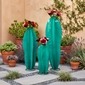 Set of 3 Metal Blooming Cacti Yard Art Sculptures
