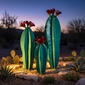 Set of 3 Metal Blooming Cacti Yard Art Sculptures