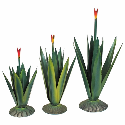 Set of 3 Painted Metal Agave Yard Art Sculptures