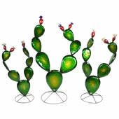 Set of 3 Prickly Pear Cactus Metal Sculptures - Green with Clear Coat