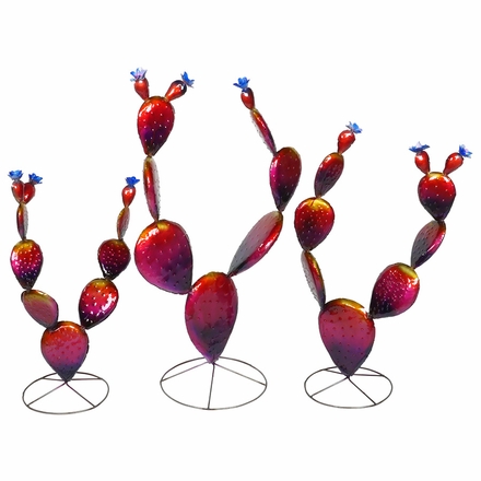 Set of 3 Purple Prickly Pear Cactus Metal Sculptures - with Clear Coat