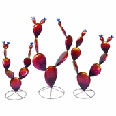 Set of 3 Purple Prickly Pear Cactus Metal Sculptures - with Clear Coat