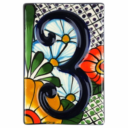 Set of 3 Talavera House Number Tiles - Embossed 3-D Multi-Color