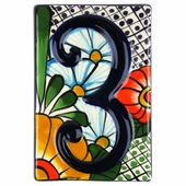 Set of 3 Talavera House Number Tiles - Embossed 3-D Multi-Color