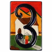 Set of 3 Talavera House Number Tiles - Embossed Southwest Village