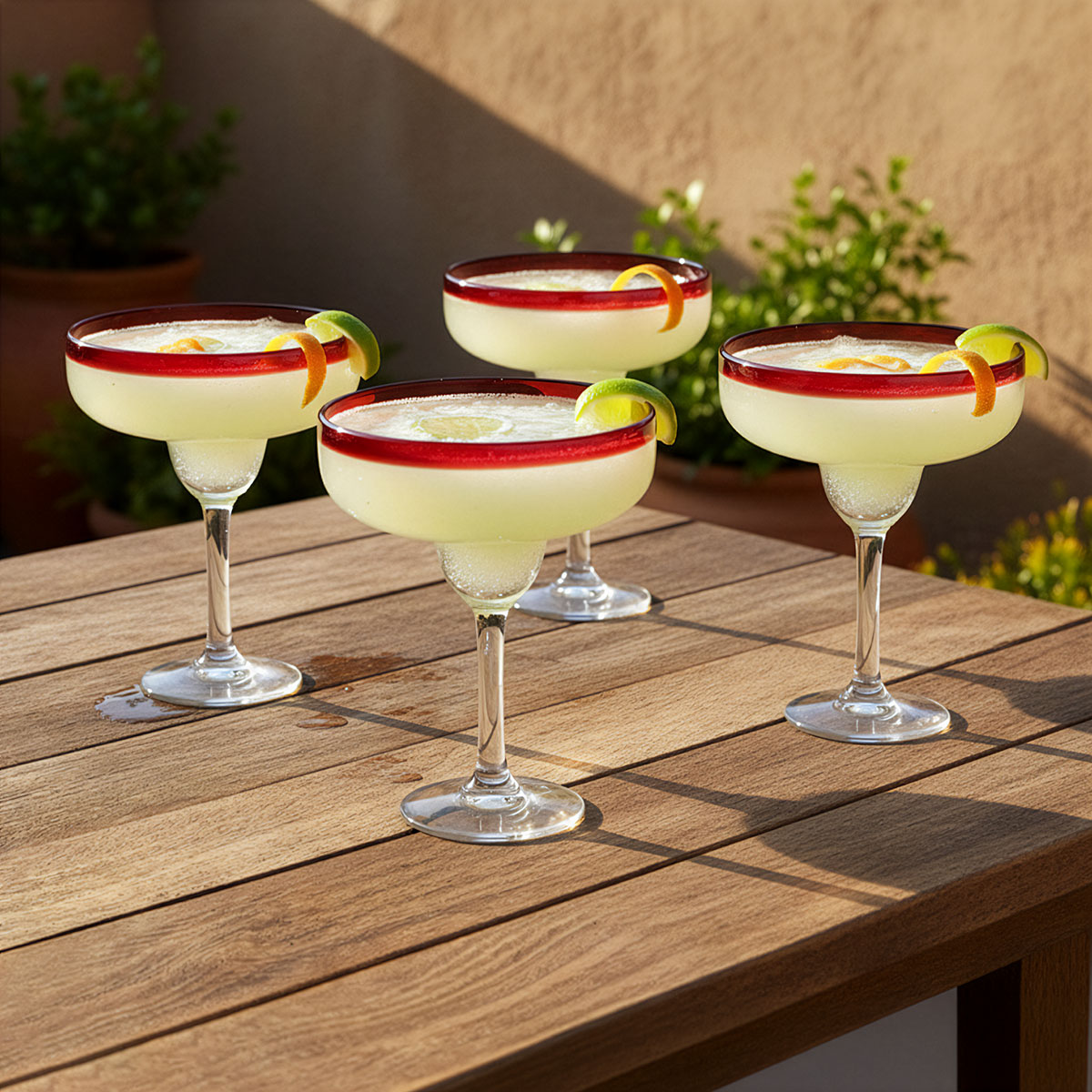 Red Rim Margarita Glasses Set of 4