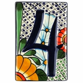 Set of 4 Talavera House Number Tiles - Embossed 3-D Multi-Color