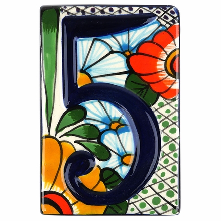 Set of 5 Talavera House Address Tiles - Raised 3-D Multi-Color