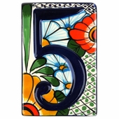 Set of 5 Talavera House Address Tiles - Raised 3-D Multi-Color