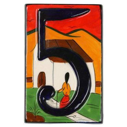 Set of 5 Talavera House Address Tiles - Raised 3-D Southwest Village