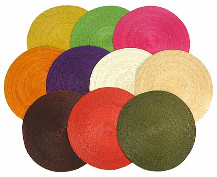 Set of 6 - Round Woven Palm Placemats - 9 Color Choices