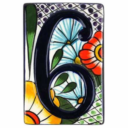 Set of 6 Talavera House Number Tiles - Multi-Color - Embossed 3-D