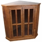 Short Mesquite Corner Cabinet with Glass Doors