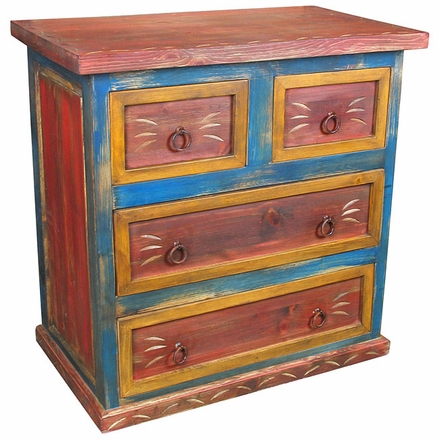 Small 4 Drawer Painted Wood Dresser - Red, Yellow and Blue