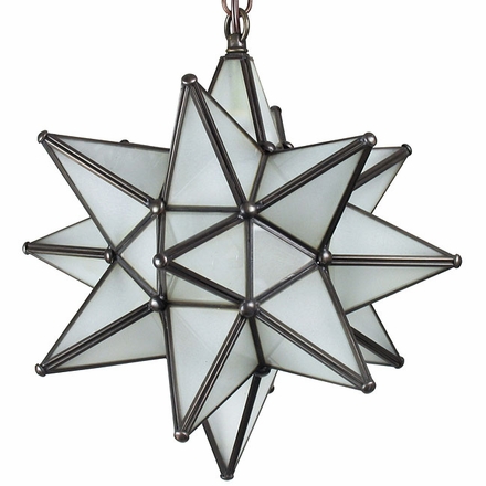 Small Aged Tin Frosted Glass Moravian Star Light - 10 Inch