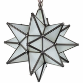 Small Aged Tin Frosted Glass Moravian Star Light - 10 Inch