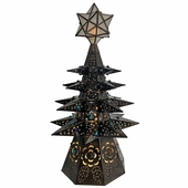 Small Aged Tin Star Lighted Christmas Tree with Marbles