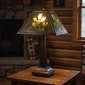 Small Aged Tin Taper Lamp with Cactus Shade