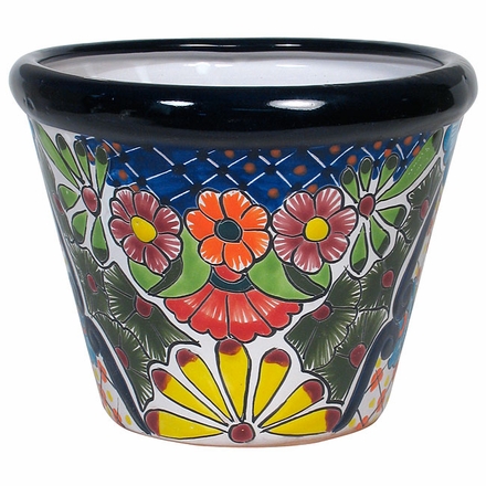 Small Bordered Talavera Flower Pot