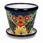 Small Bordered Talavera Flower Pot