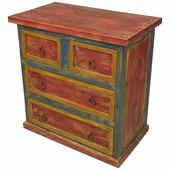 Small Carved Mexican Painted Wood Dresser - 4 Drawer