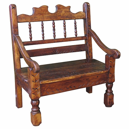 Small Carved Rustic Stained Wood Bench