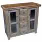 Small Gray Painted Wood Buffet with Glass Panel Doors