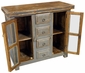 Small Gray Painted Wood Buffet with Glass Panel Doors