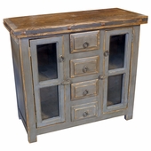 Small Gray Painted Wood Buffet with Glass Panel Doors