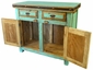 Small Green Painted Wood Buffet with Colorful Slat Doors