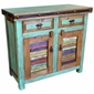 Small Green Painted Wood Buffet with Colorful Slat Doors