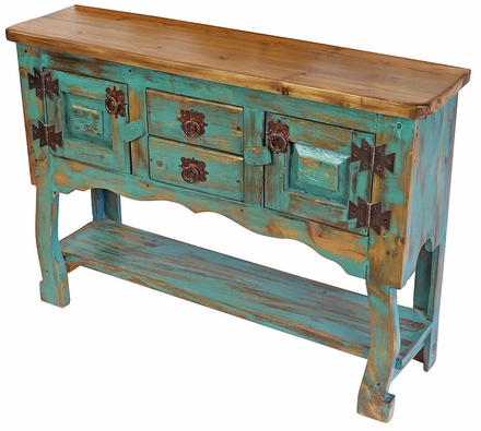 Small Green Patina Painted Wood Credenza or Buffet