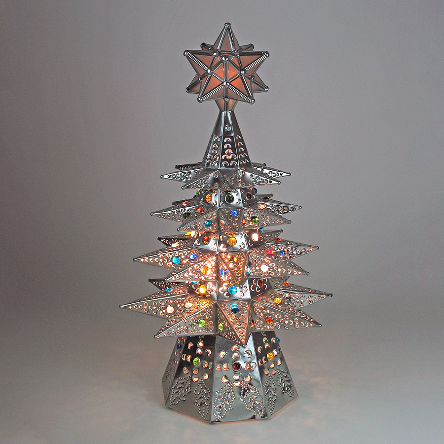 Moravian Tin Star Tree Topper With Colored Marbles – Mexican Handmade Folk Art Christmas Décor
