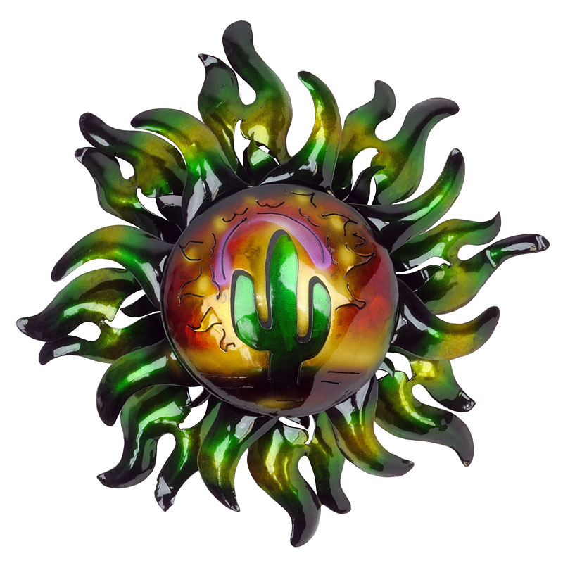 Small Metal Southwest Sun & Saguaro Cactus Wall Art - 13" Dia.