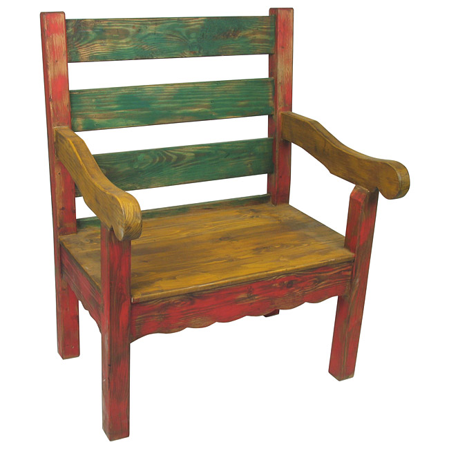Small Mexican Country Style Painted Wood Bench