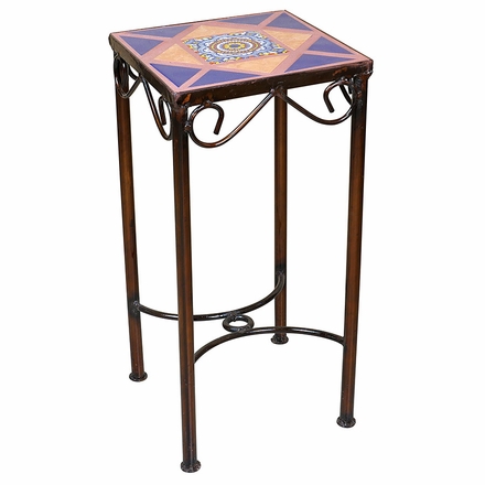 Small Mexican Iron Side Table with Talavera Tiles - 10