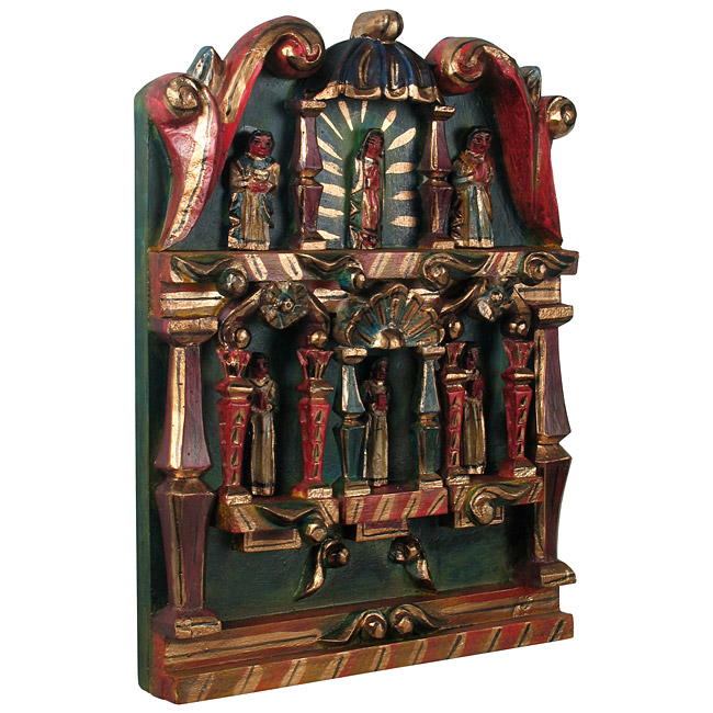 Small Mexican Retablo with Hand Carved Painted Figures