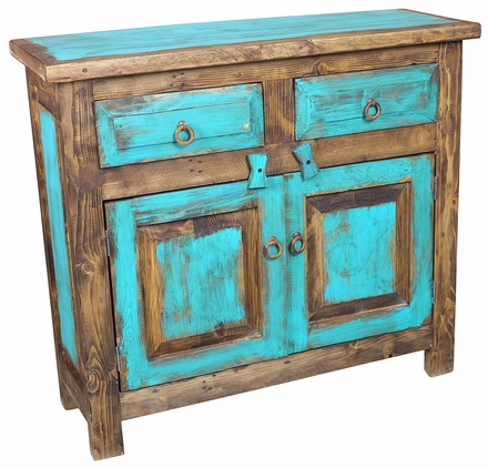 Small Natural and Green Painted Wood Buffet