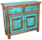 Small Natural and Green Painted Wood Buffet