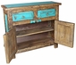 Small Natural and Green Painted Wood Buffet