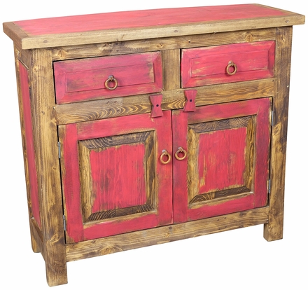 Small Natural and Red Painted Wood Buffet