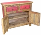 Small Natural and Red Painted Wood Buffet