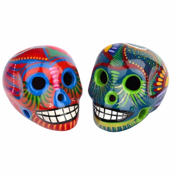 Small Painted Ceramic Sugar Skulls - Set of 2