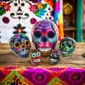 Small Painted Ceramic Sugar Skulls - Set of 2