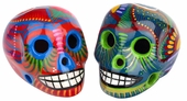 Small Painted Ceramic Sugar Skulls - Set of 2