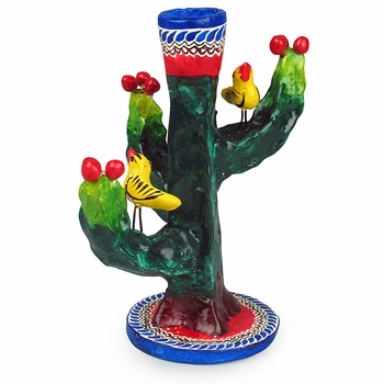 Small Painted Clay Saguaro Candlesticks - Set of 2