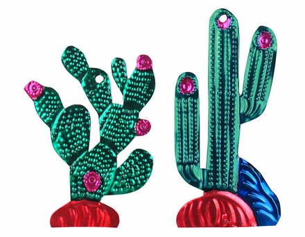 Small Painted Tin Cactus Ornaments - Per Doz.