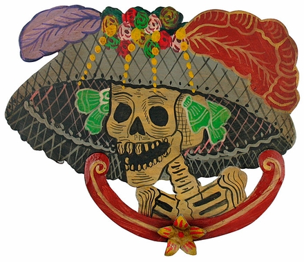 Small Painted Tin Catrina Day of the Dead Wall Plaque